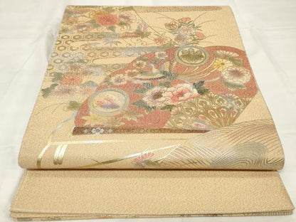 平和屋着物◎太鼓柄袋帯　扇面鳳凰花文　金銀彩　正絹　逸品　CAAY2242in