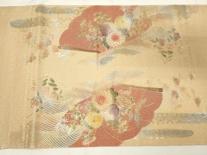 平和屋着物◎太鼓柄袋帯　扇面鳳凰花文　金銀彩　正絹　逸品　CAAY2242in