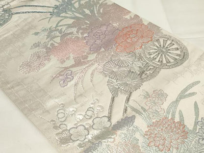 平和屋着物◎六通柄袋帯 九百プラチナ 花車文 正絹 逸品 CAAY2244in