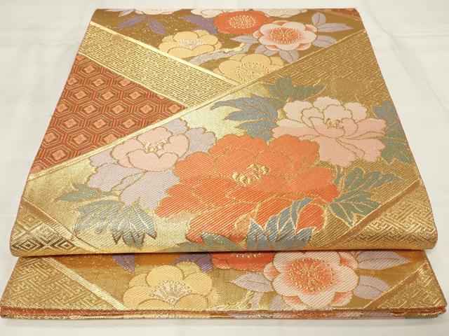 平和屋着物◎佐賀錦　六通柄袋帯　招宴牡丹華　金糸　正絹　逸品　CAAY2247in