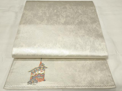 平和屋着物◎六通柄袋帯　霞文　ワンポイント　引箔　正絹　逸品　CAAY2248in
