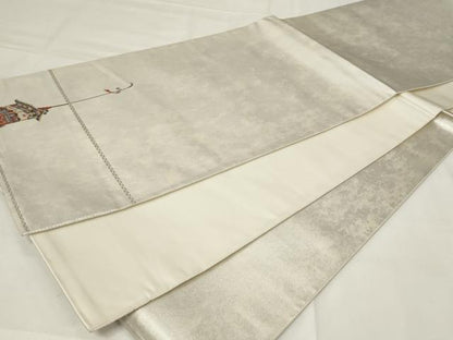 平和屋着物◎六通柄袋帯　霞文　ワンポイント　引箔　正絹　逸品　CAAY2248in
