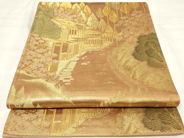 平和屋着物◎六通柄袋帯 風景文 金糸 正絹 逸品 CAAY2249in