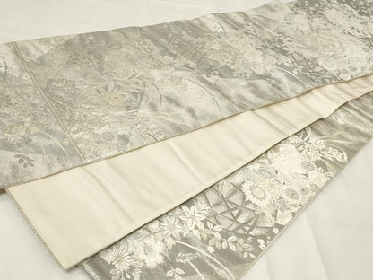 平和屋着物◎六通柄袋帯　唐織　花籠文　銀糸　正絹　逸品　CAAY2256in