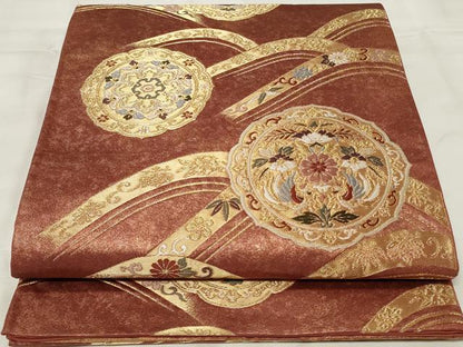 平和屋着物◎六通柄袋帯 絵皿双鳥花文 金糸 正絹 逸品 CAAY2305in
