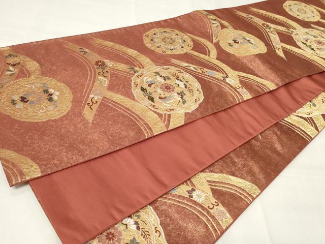 平和屋着物◎六通柄袋帯 絵皿双鳥花文 金糸 正絹 逸品 CAAY2305in