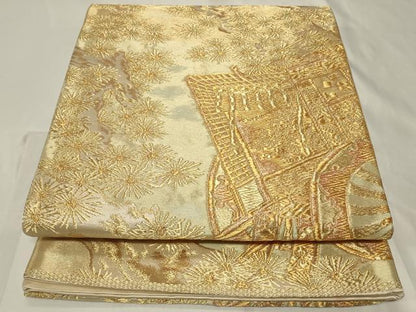 平和屋着物◎六通柄袋帯　御所車松葉文　金糸　正絹　逸品　CAAY2334in