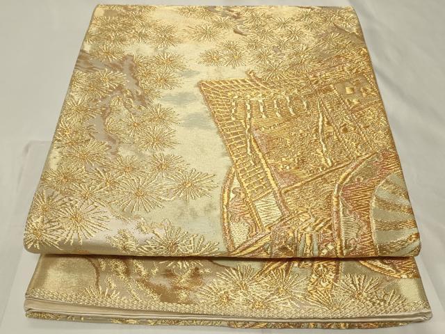 平和屋着物◎六通柄袋帯　御所車松葉文　金糸　正絹　逸品　CAAY2334in