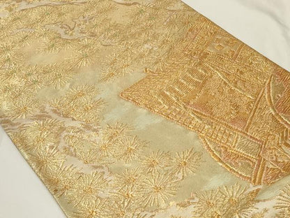 平和屋着物◎六通柄袋帯　御所車松葉文　金糸　正絹　逸品　CAAY2334in