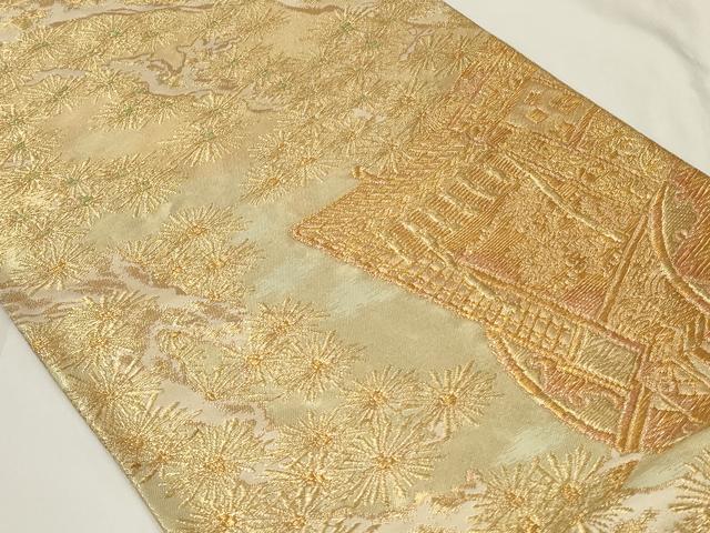 平和屋着物◎六通柄袋帯　御所車松葉文　金糸　正絹　逸品　CAAY2334in