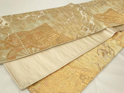 平和屋着物◎六通柄袋帯　御所車松葉文　金糸　正絹　逸品　CAAY2334in