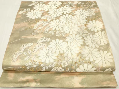 平和屋着物◎太鼓柄袋帯　草花文　金糸　引箔　正絹　逸品　CAAY2352in