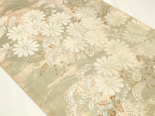 平和屋着物◎太鼓柄袋帯　草花文　金糸　引箔　正絹　逸品　CAAY2352in