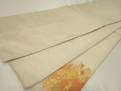 平和屋着物◎太鼓柄袋帯　綴れ　束ね熨斗吉祥花文　金銀糸　正絹　逸品　CAAY2355in