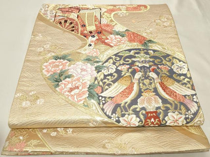 平和屋着物◎六通柄袋帯　流水御所車　金糸　正絹　逸品　CAAY2357in