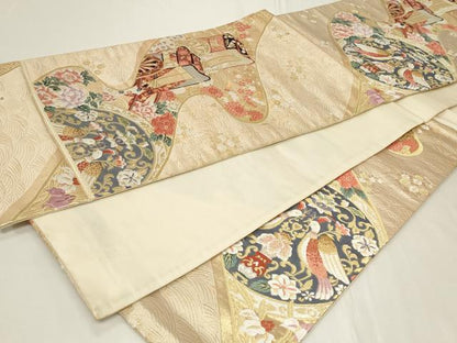 平和屋着物◎六通柄袋帯　流水御所車　金糸　正絹　逸品　CAAY2357in