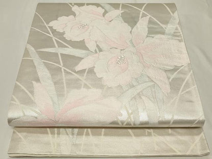 平和屋着物◎六通柄袋帯　草花文　銀糸　正絹　逸品　CAAY2360in