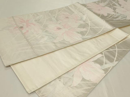 平和屋着物◎六通柄袋帯　草花文　銀糸　正絹　逸品　CAAY2360in