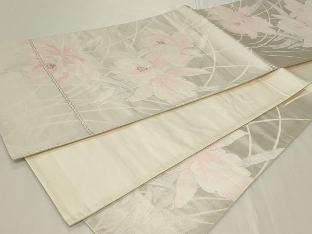 平和屋着物◎六通柄袋帯　草花文　銀糸　正絹　逸品　CAAY2360in