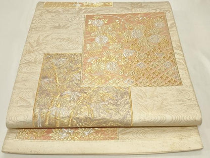 平和屋着物◎西陣　六通柄袋帯　色紙草花文　金銀糸　正絹　逸品　CAAY2361in