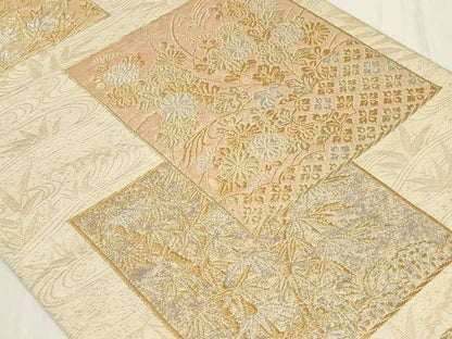 平和屋着物◎西陣　六通柄袋帯　色紙草花文　金銀糸　正絹　逸品　CAAY2361in