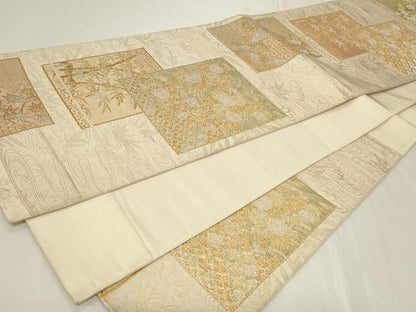 平和屋着物◎西陣　六通柄袋帯　色紙草花文　金銀糸　正絹　逸品　CAAY2361in