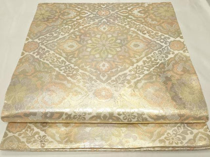 平和屋着物◎西陣　服部織物謹製　六通柄袋帯　こはく錦　菱花文　金銀糸　正絹　逸品　CAAY2365in