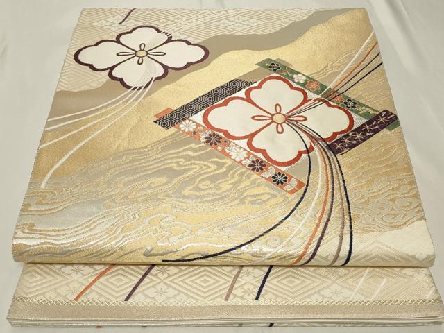 平和屋着物◎六通柄袋帯　吉祥菱花文　花霞　金銀糸　正絹　逸品　CAAY2366in