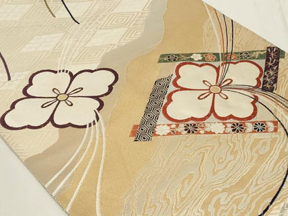 平和屋着物◎六通柄袋帯　吉祥菱花文　花霞　金銀糸　正絹　逸品　CAAY2366in
