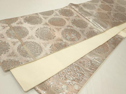 平和屋着物◎六通柄袋帯　正倉院花文　銀糸　正絹　逸品　CAAY2368in