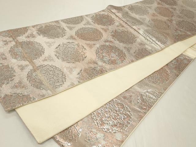 平和屋着物◎六通柄袋帯　正倉院花文　銀糸　正絹　逸品　CAAY2368in