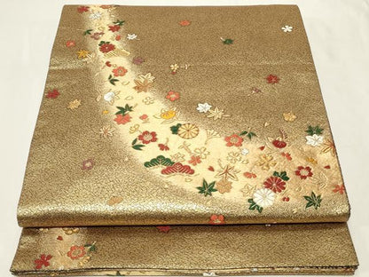 平和屋着物◎六通柄袋帯　唐織　草花文　金糸　正絹　逸品　CAAY2369in