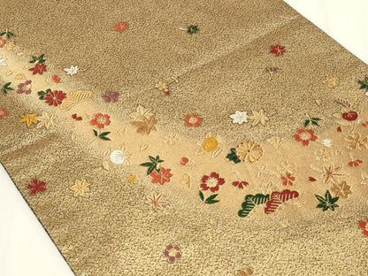 平和屋着物◎六通柄袋帯　唐織　草花文　金糸　正絹　逸品　CAAY2369in