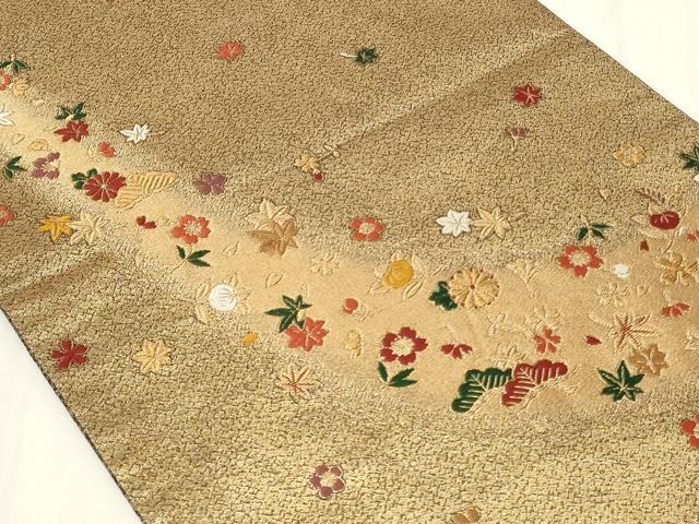 平和屋着物◎六通柄袋帯　唐織　草花文　金糸　正絹　逸品　CAAY2369in