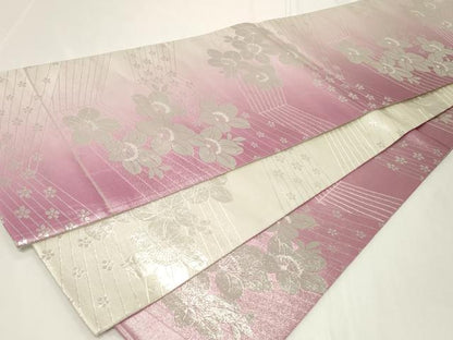 平和屋着物◎両面　全通柄袋帯　草花文　銀糸　やまと誂製　正絹　逸品　CAAY2371in