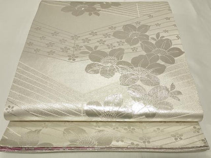 平和屋着物◎両面　全通柄袋帯　草花文　銀糸　やまと誂製　正絹　逸品　CAAY2371in