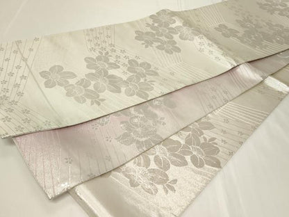 平和屋着物◎両面　全通柄袋帯　草花文　銀糸　やまと誂製　正絹　逸品　CAAY2371in