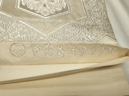 平和屋着物◎六通柄袋帯　唐織　亀甲花文　銀糸　正絹　逸品　CAAY2372in