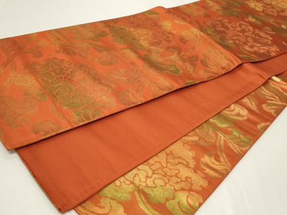 平和屋着物◎六通柄袋帯　枝花文　金糸　正絹　逸品　CAAY2379in