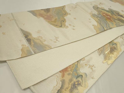 平和屋着物◎六通柄袋帯　綴れ　流麗州浜文　金銀糸　正絹　逸品　CAAY2390in