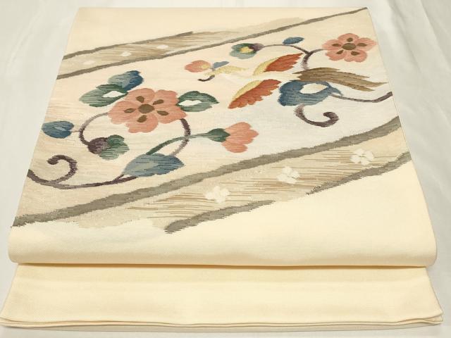平和屋着物◎太鼓柄袋帯　花唐草文　金糸　正絹　逸品　CAAY2394in