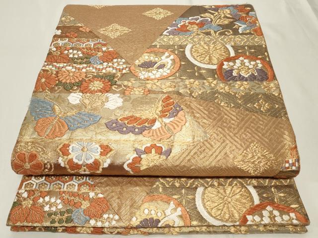 平和屋着物◎佐賀錦　六通柄袋帯　唐織　花鳥丸文　金糸　正絹　逸品　CAAY2398in