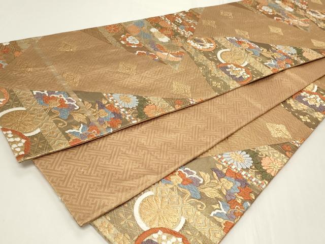 平和屋着物◎佐賀錦　六通柄袋帯　唐織　花鳥丸文　金糸　正絹　逸品　CAAY2398in