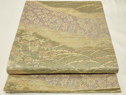 平和屋着物◎六通柄袋帯　流水草花文　金糸　正絹　逸品　CAAY2400in