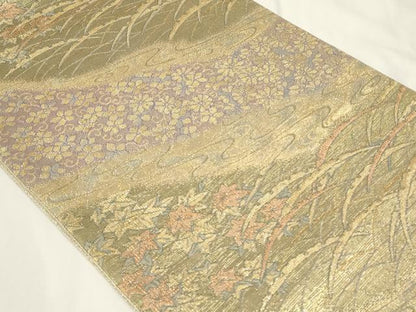 平和屋着物◎六通柄袋帯　流水草花文　金糸　正絹　逸品　CAAY2400in