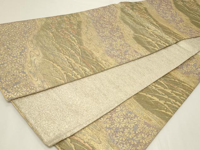 平和屋着物◎六通柄袋帯　流水草花文　金糸　正絹　逸品　CAAY2400in