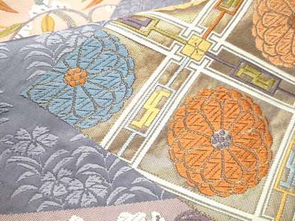 平和屋着物●六通柄袋帯 唐織 切嵌草花文 金糸 正絹 逸品 CAAY2421hy