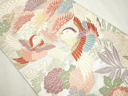 平和屋着物●六通柄袋帯 花鳥文 金銀糸 正絹 逸品 CAAY2427hy