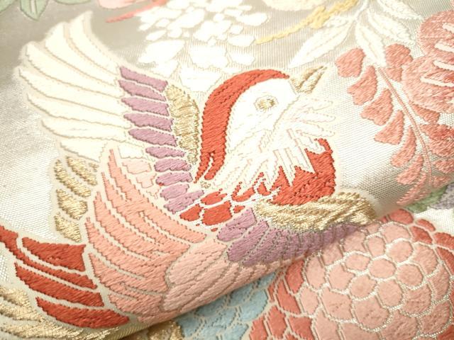 平和屋着物●六通柄袋帯 花鳥文 金銀糸 正絹 逸品 CAAY2427hy