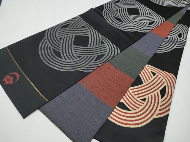 平和屋着物●全通柄袋帯　抽象文　黒地　金銀糸　正絹　逸品　CAAY2438hy